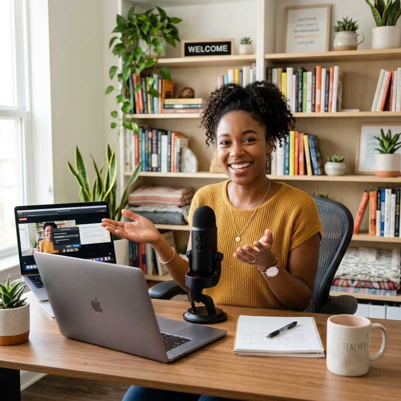 A Swahili Home teacher preparing for an online lesson